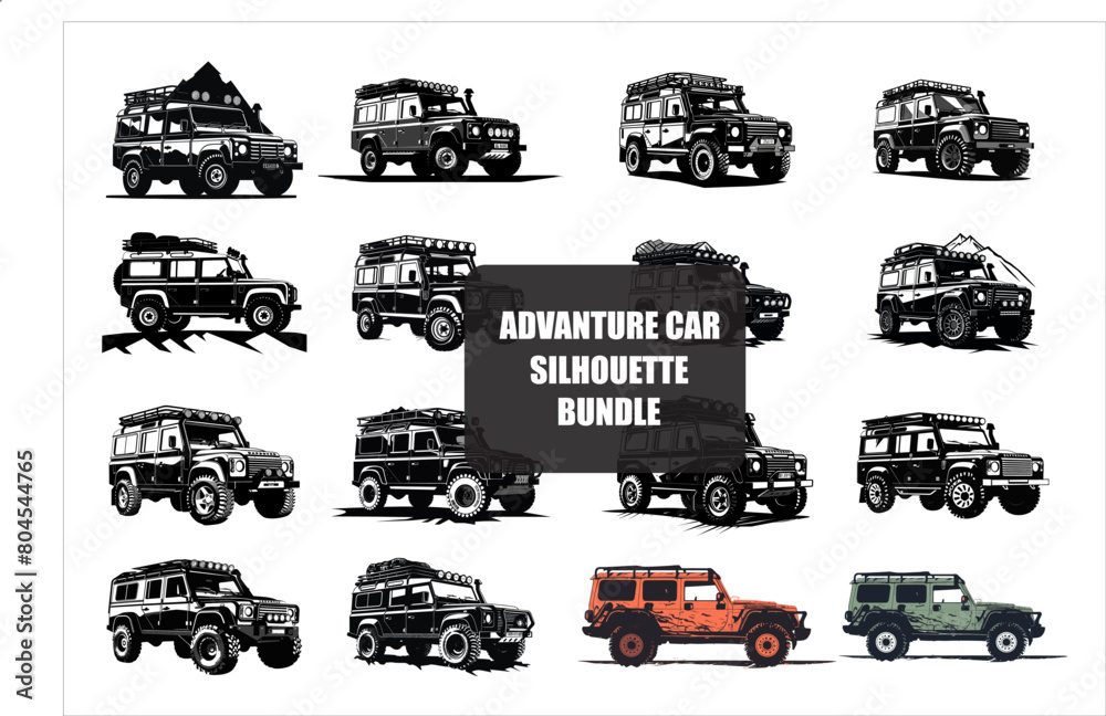 Adventure car silhouette bundle set, car silhouette, set of icons with a car, mountain traveling car silhouette Adventure car silhouette bundle set, car silhouette, set of icons with a car, mountain traveling car silhouette