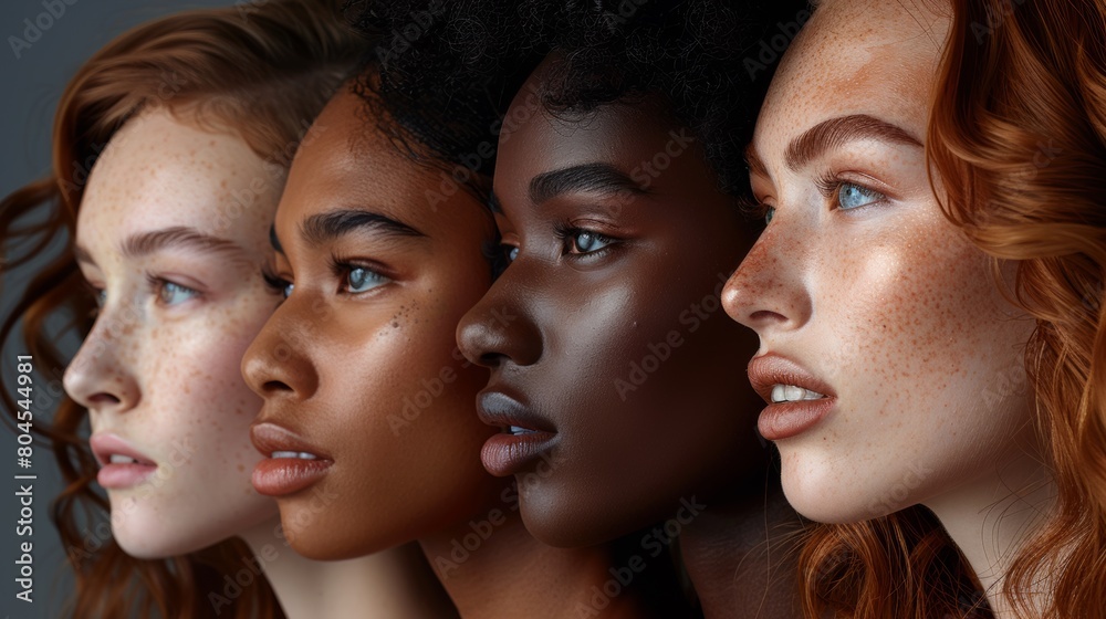 A group of women with different skin colors and hair styles, AI