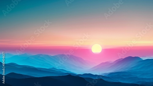 Serene Mountain Landscape at Dramatic Sunrise Sunset With Vibrant Gradient Sky