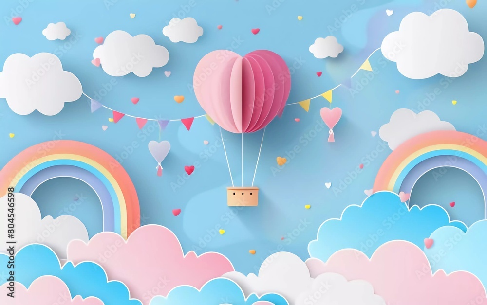 Kids, travel, travel, valentine's day sale header or voucher cute template with balloons, very beautiful rainbow hanging Kids, travel, travel, valentine's day sale header or voucher cute template with balloons, very beautiful rainbow hanging