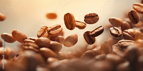 Coffee Beans Falling from Above a Pile of Coffee Beans