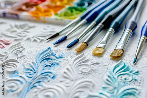 A lineup of watercolor paper embossing tools, each for creating raised designs, displayed on a white canvas.