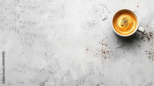 Espresso Cup on White Background, Flat Lay Shot from Above photo