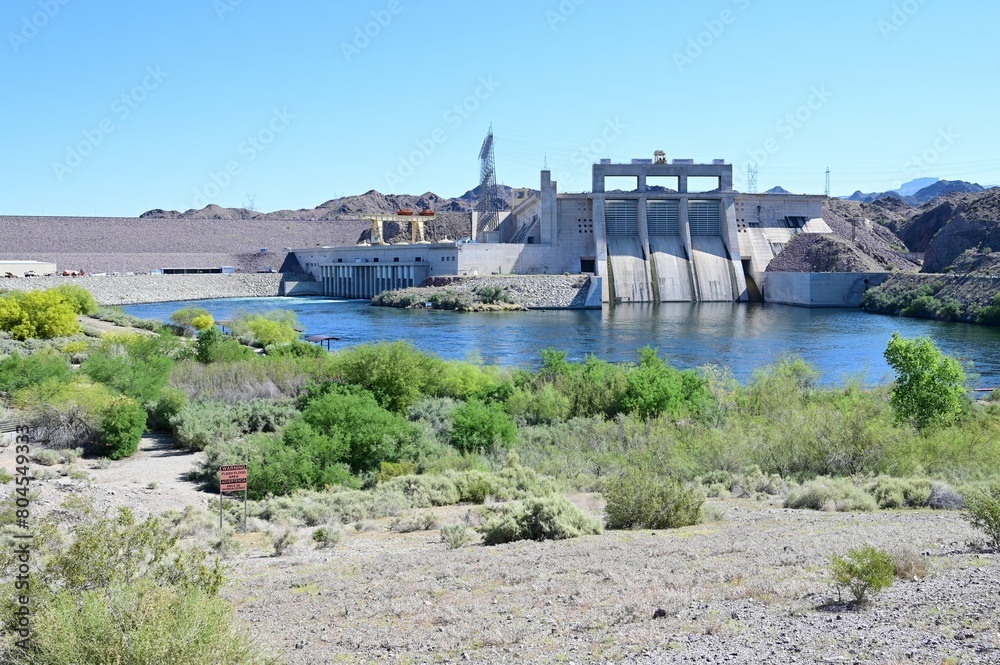 Davis Dam on the Colorado River forming Lake Mohave.