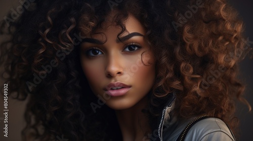 portrait of a young mulatto woman focusing her gaze on goals