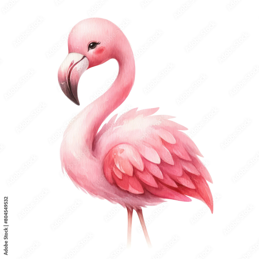 Fototapeta premium A cute cartoon flamingo with pink feathers