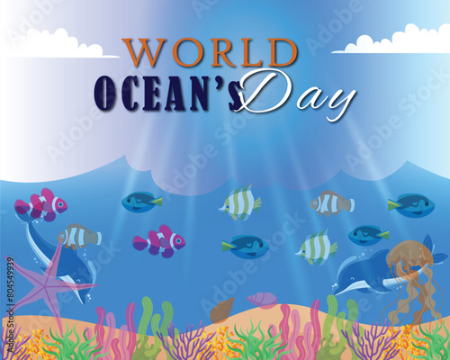 World oceans day vector illustration template for social media poster and banner