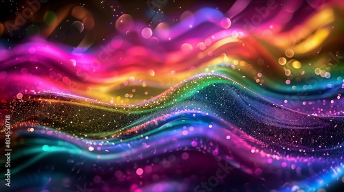 An abstract colorful background with glitter. A beautiful rainbow wave in the style of digital art.