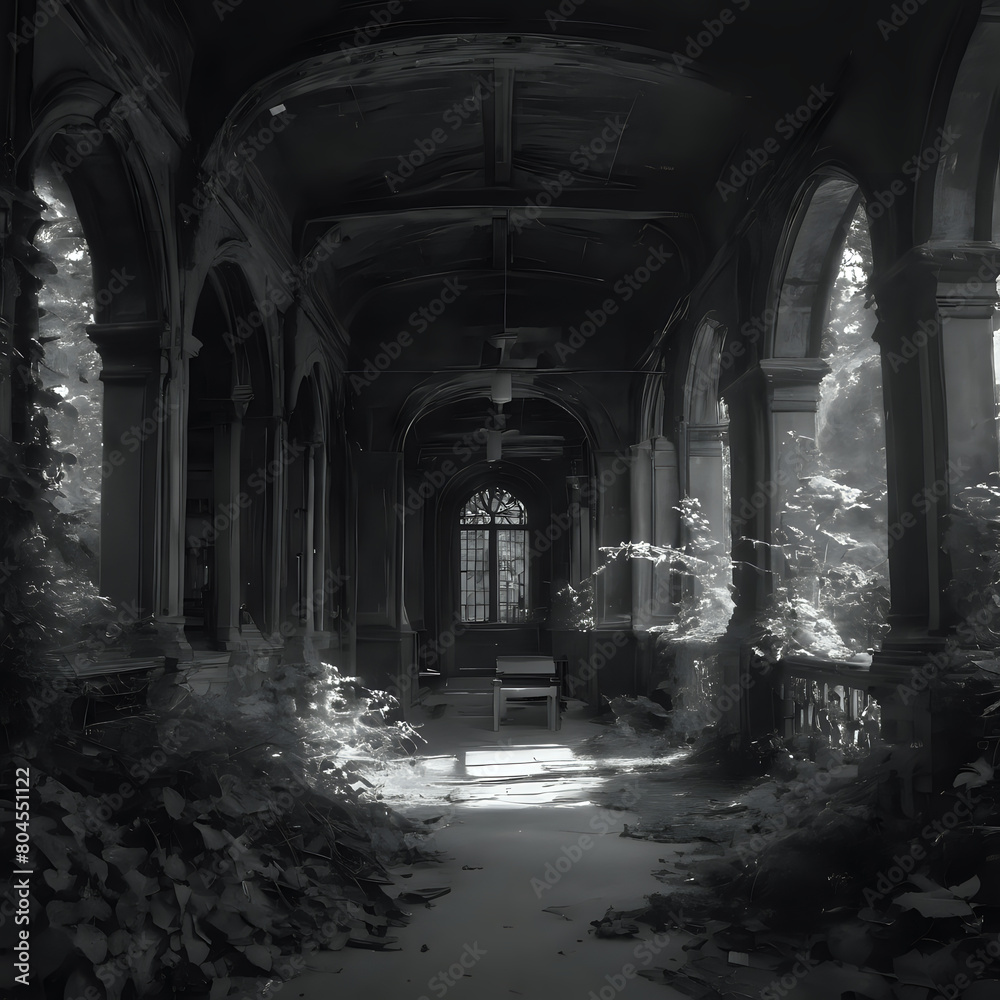 a hallway with a bench and a lot of plants a hallway with a bench and a lot of plants