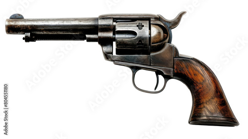 An old western revolver, cowboy pistol, rusty gun, transparent or isolated on white background