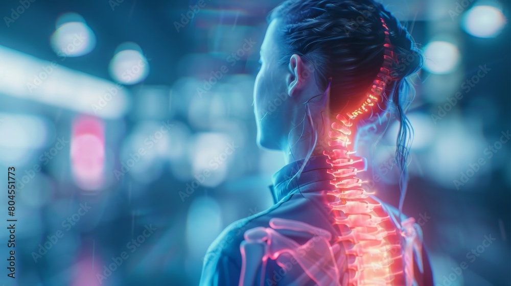 woman suffering from pain in back and neck pain due to bone disease