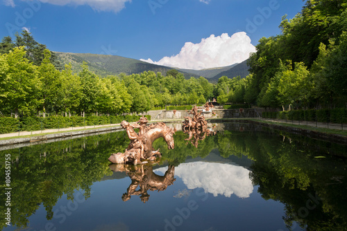 Beautiful reflection in La Granja de San Ildefonso, Spain photo