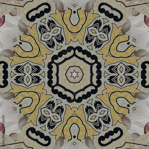 Luxury tiles design with mixed Spanish, Italian, Portuguese, Mexican, arabesque motifs. Innovation of Modern porcelain and ceramic flooring pattern design for unique interior and exterior decoration