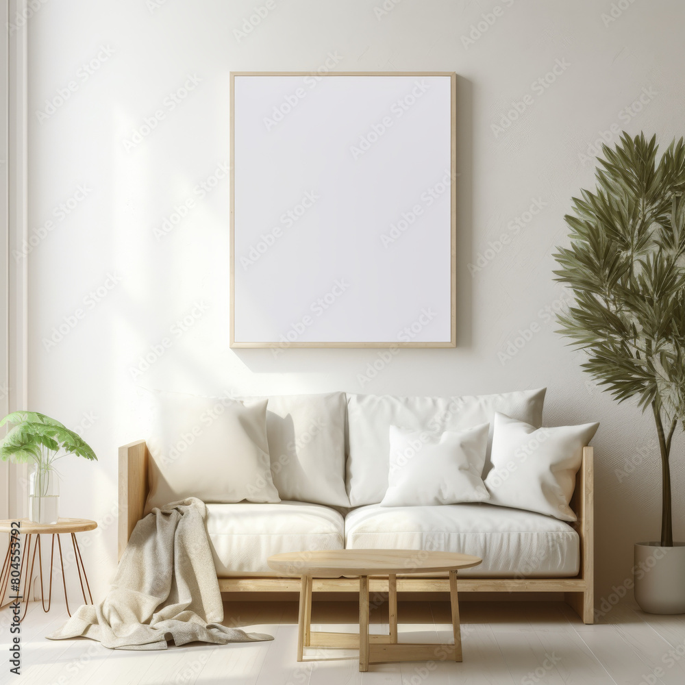 Naklejka premium Canvas mockup on top of a couch at living room