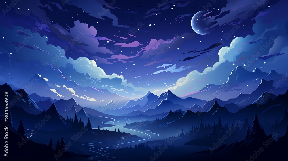 Fototapeta premium galaxy of Night, Minimalist cartoon style