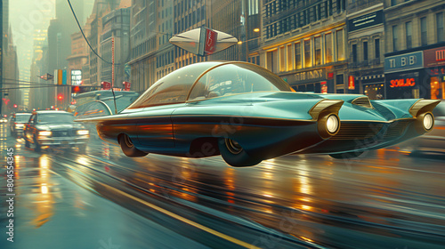 flying car on the road with futuristic design photo
