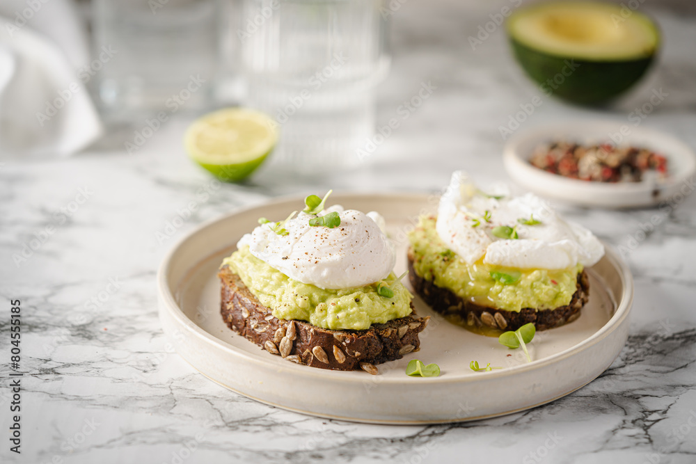 Avocado toast with poached egg Avocado toast with poached egg