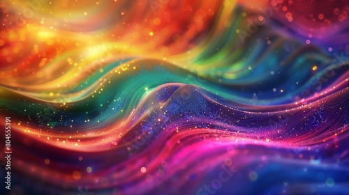 An abstract colorful background with glitter. A beautiful rainbow wave in the style of digital art.