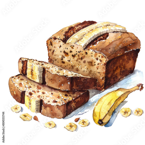Banana bread ,illustration watercolor