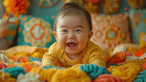 Joyful Asian Baby Radiating Happiness with Contagious Laughter in Heartwarming Portrait