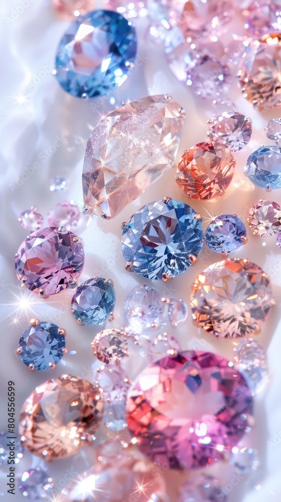 Creative arts meets nature with pink and electric blue diamonds on white surface Creative arts meets nature with pink and electric blue diamonds on white surface