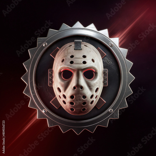 Hockey mask emblem on dark background - 3D render.