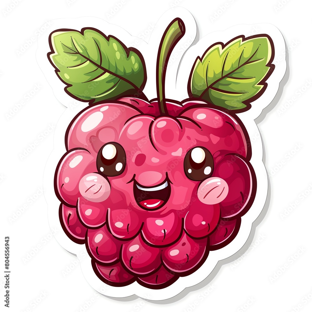 A cute, kawaii sticker of Raspberry , clipart, isolated on white background A cute, kawaii sticker of Raspberry , clipart, isolated on white background