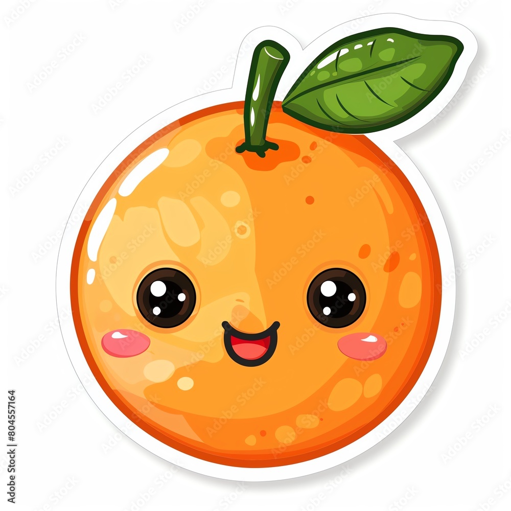 A cute, kawaii sticker of Orange , clipart, isolated on white background A cute, kawaii sticker of Orange , clipart, isolated on white background