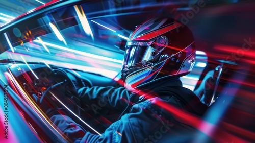 Rally driver in helmet driving a car in a race, AI generated image. © afnanbdr