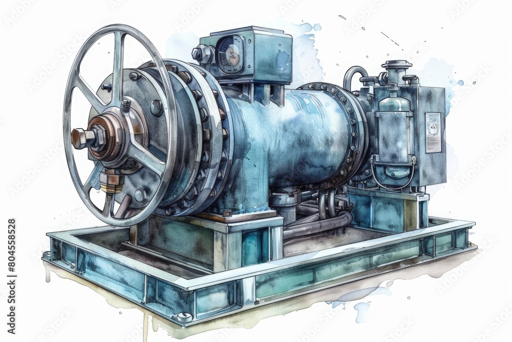 A drawing of a water pump on a platform. Suitable for industrial and agricultural concepts A drawing of a water pump on a platform. Suitable for industrial and agricultural concepts