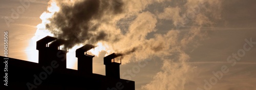 Industrial Emissions: Factory Chimney Emitting Pure Carbon Dioxide (4K image) photo