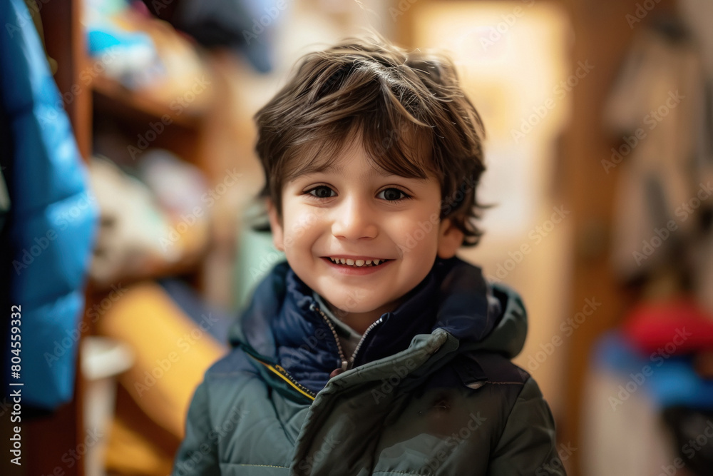 Cute little boy in warm jacket Cute little boy in warm jacket