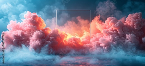 Mystical Pink Clouds and Fog in White Square Frame