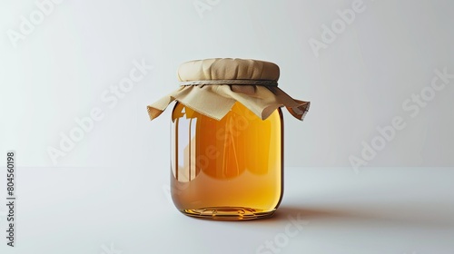 A jar of honey stands alone against a white backdrop photo