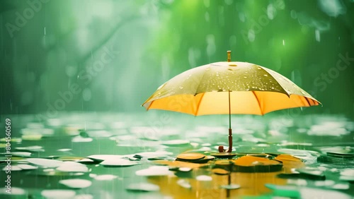 Wallpaper Mural A yellow umbrella stands tall amidst a downpour, sheltering a pile of coins Torontodigital.ca