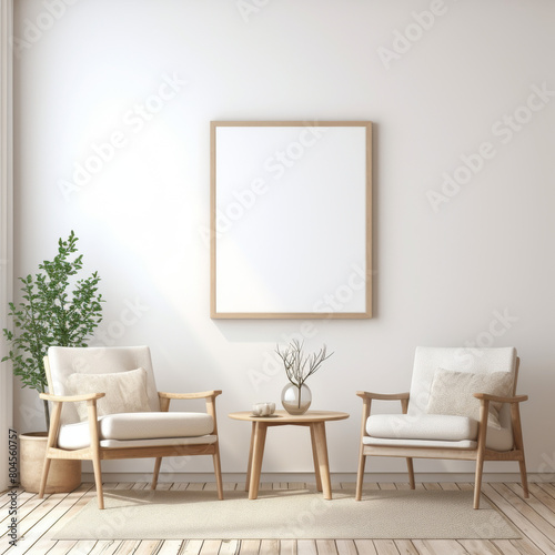 Blank canvas mockup at living room with two chair and table and some deco