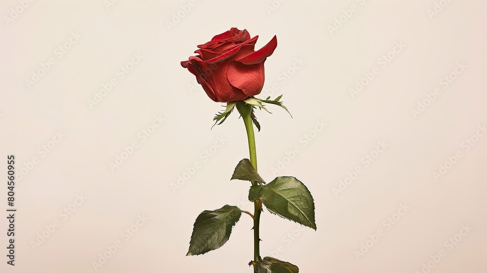Obraz premium Capture the beauty of a stunning red rose against a simple backdrop perfect for Valentine s Day Mother s Day summer or any love filled occasion