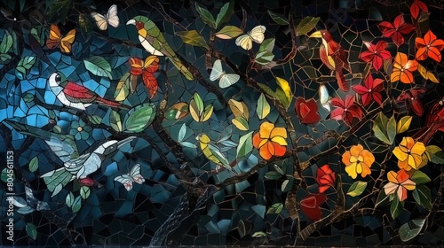 india nature Mosaic, indian jungle and animals, Stained Glass Illusion 