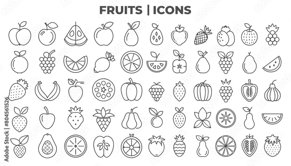Fruits Icon Set. Fruits Outline icon collection Fruits Icon Set. Fruits Outline icon collection