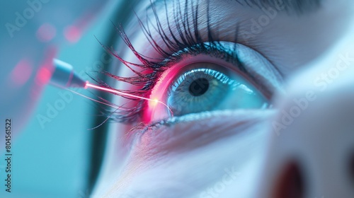 Close-Up Of Female Eye Undergoing Laser Treatment: A Striking View Of Modern Medical Technology