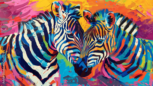 Colorful Zebras in Abstract Art Style  Vibrant and Expressive Wildlife Painting