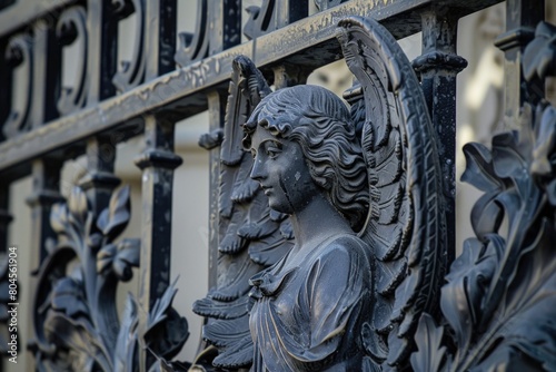 Detailed view of a statue on a fence, suitable for various design projects