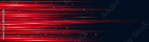 Red glowing lines with glitter light effect on dark background. High speed internet technology concept or fast wireless data transmission. modern internet network connection technology background