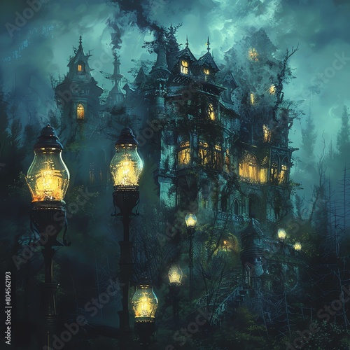A gothic illustration of a haunted mansion where light bulbs must be touched to uncover ancient family passwords © Expert Mind