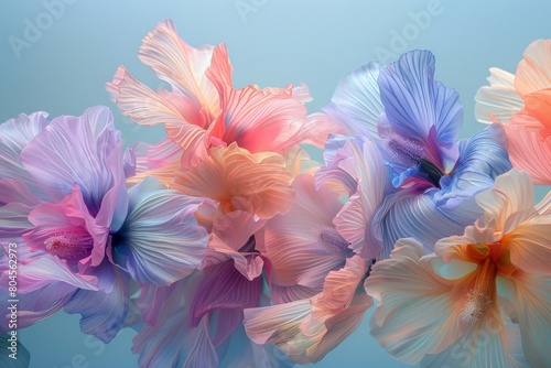 Group of Colorful Flowers on Blue Background