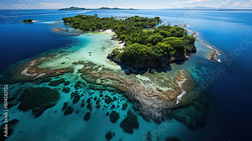 Aerial View Of A Remote Tropical Island Seascape Background