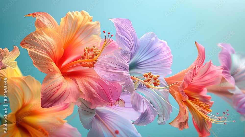 Vibrant Multicolored Flowers on Blue Background Vibrant Multicolored Flowers on Blue Background