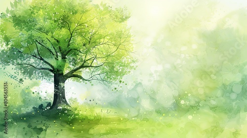 Water colour art, light green tree background generative ai images