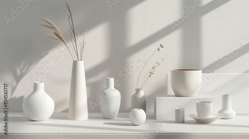 Minimalist Vases and Decorative Items on White Display © admin_design