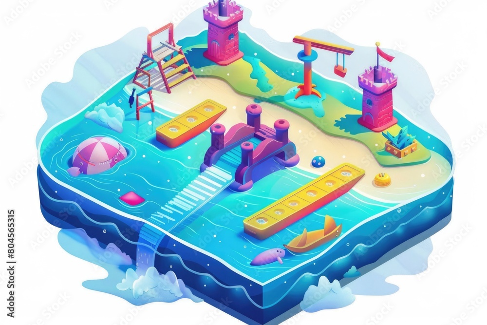 A colorful illustration of a small island with a playground. Perfect for children's books or educational materials